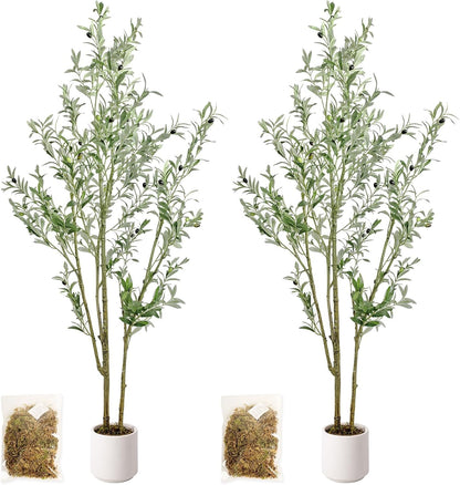 Fake Olive Tree 4FT Tall 1Pack with White Planter for Home Decor