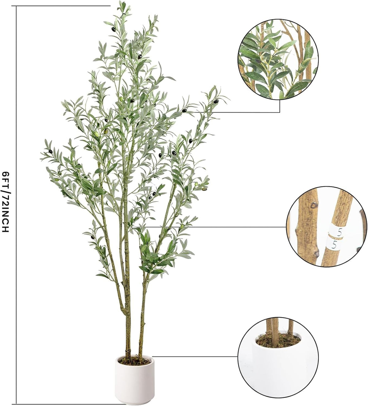 Fake Olive Tree 4FT Tall 1Pack with White Planter for Home Decor