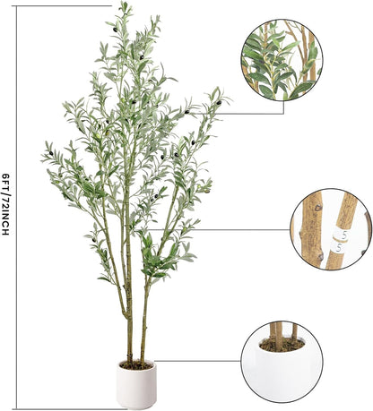 Fake Olive Tree 4FT Tall 1Pack with White Planter for Home Decor