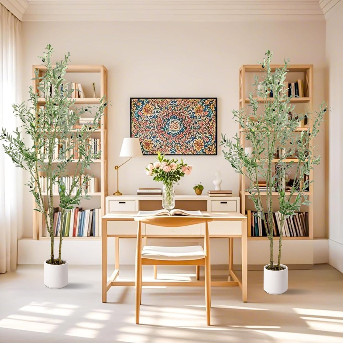 Fake Olive Tree 4FT Tall 1Pack with White Planter for Home Decor