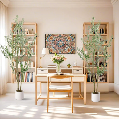 Fake Olive Tree 4FT Tall 1Pack with White Planter for Home Decor