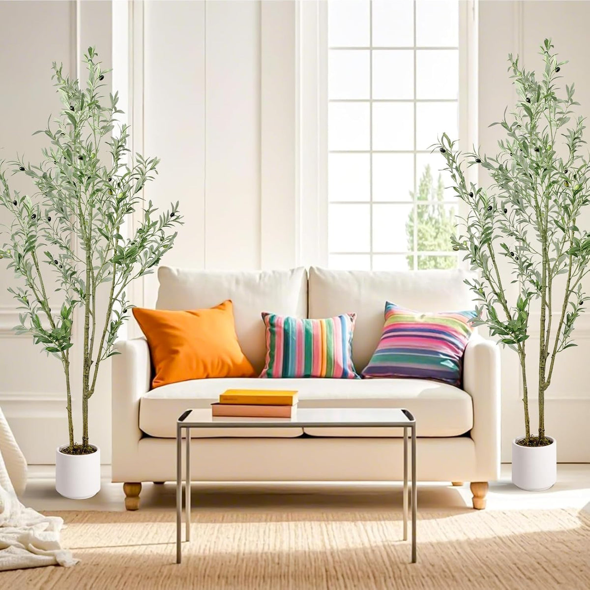 Fake Olive Tree 4FT Tall 1Pack with White Planter for Home Decor