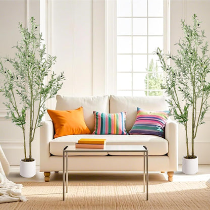 Fake Olive Tree 4FT Tall 1Pack with White Planter for Home Decor