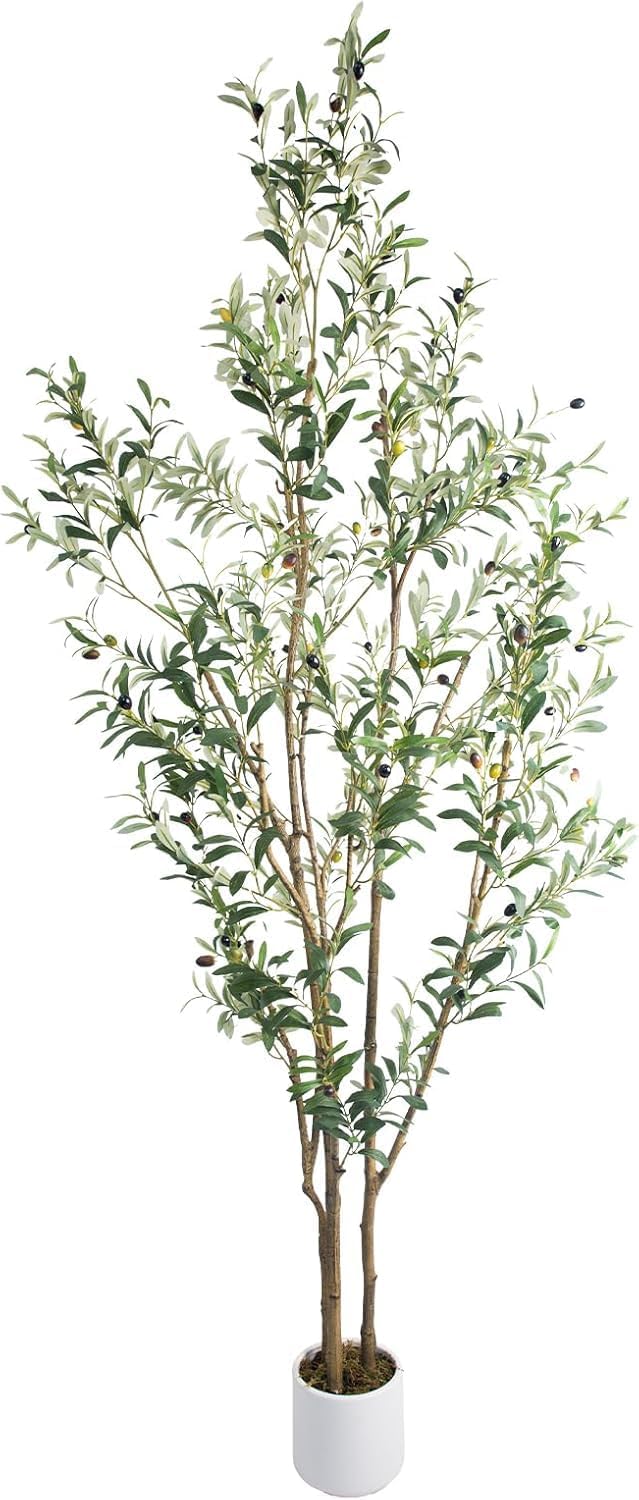 Fake Olive Tree 4FT Tall 1Pack with White Planter for Home Decor