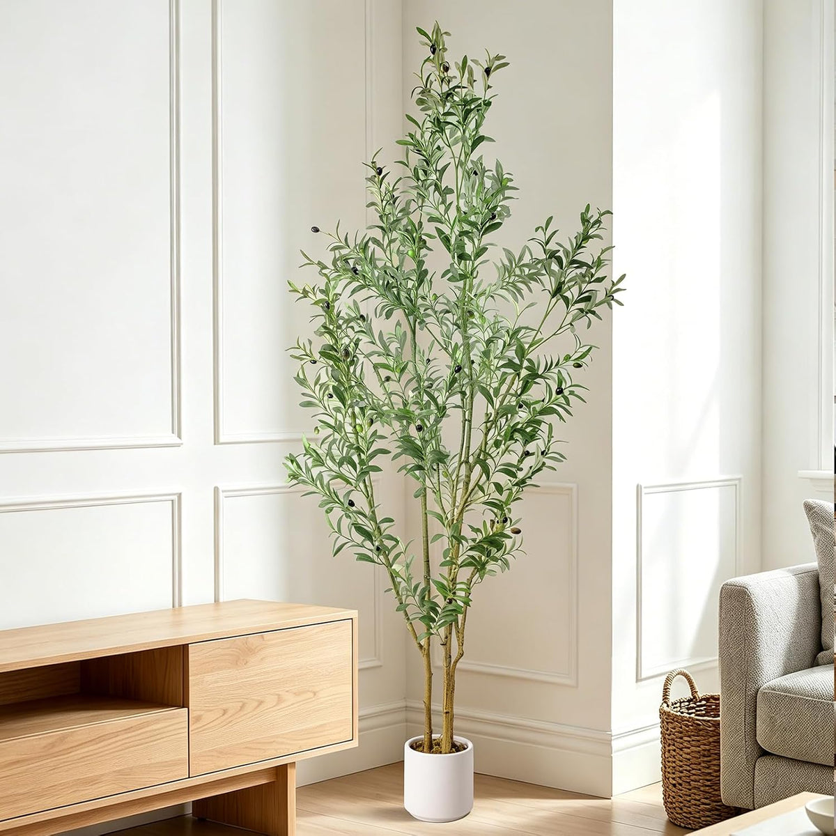 Fake Olive Tree 4FT Tall 1Pack with White Planter for Home Decor