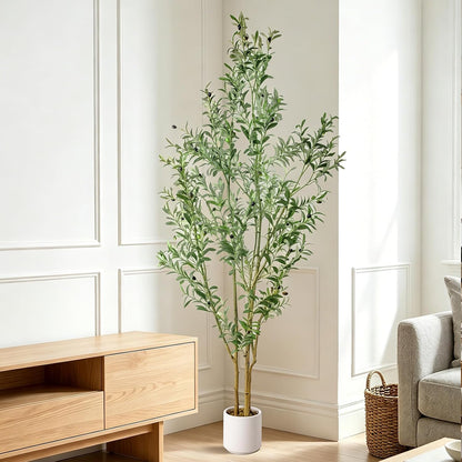 Fake Olive Tree 4FT Tall 1Pack with White Planter for Home Decor