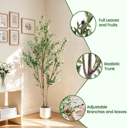 Fake Olive Tree 4FT Tall 1Pack with White Planter for Home Decor