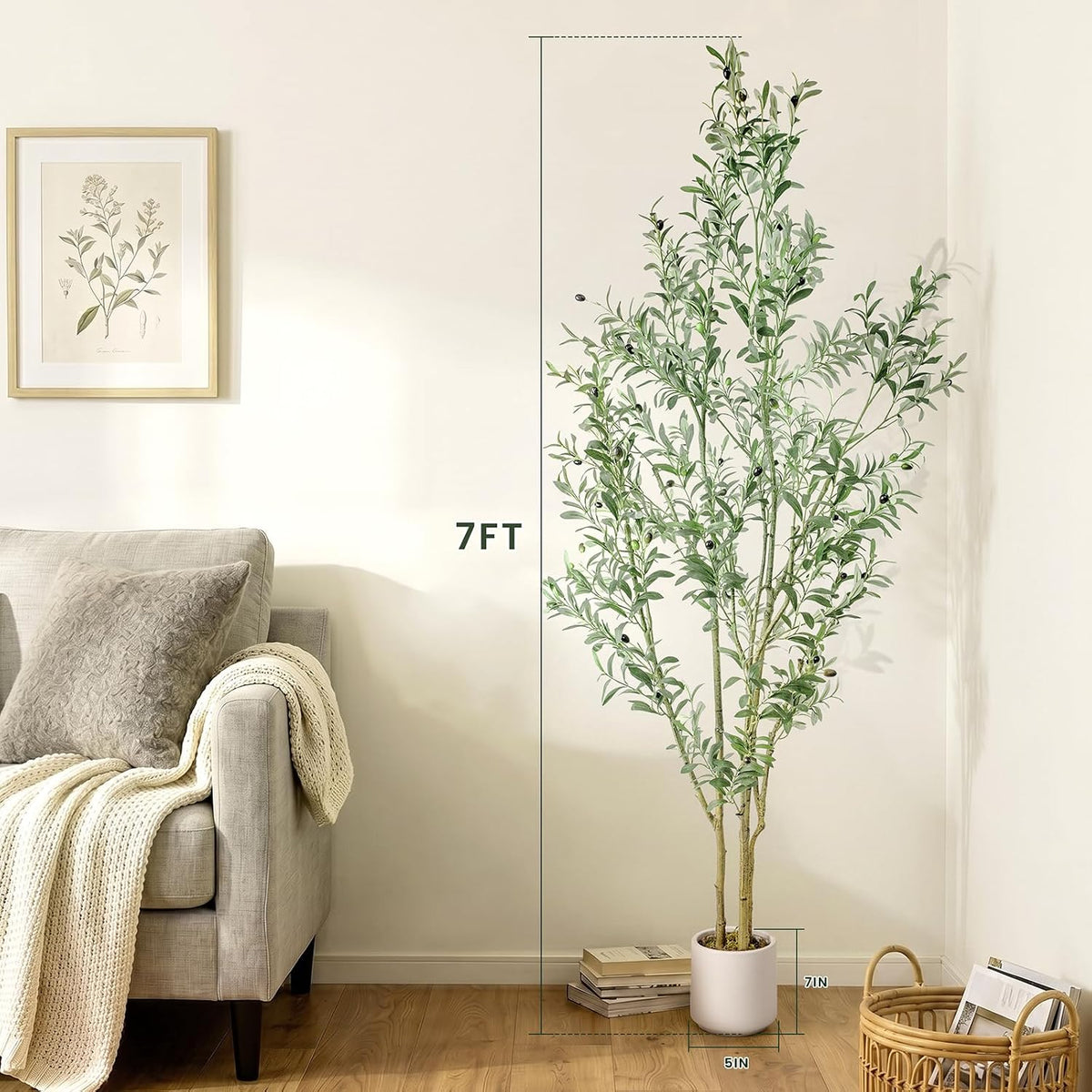Fake Olive Tree 4FT Tall 1Pack with White Planter for Home Decor