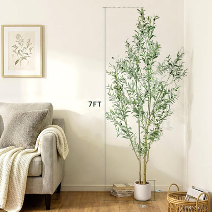 Fake Olive Tree 4FT Tall 1Pack with White Planter for Home Decor