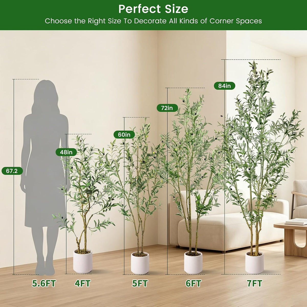 Fake Olive Tree 4FT Tall 1Pack with White Planter for Home Decor