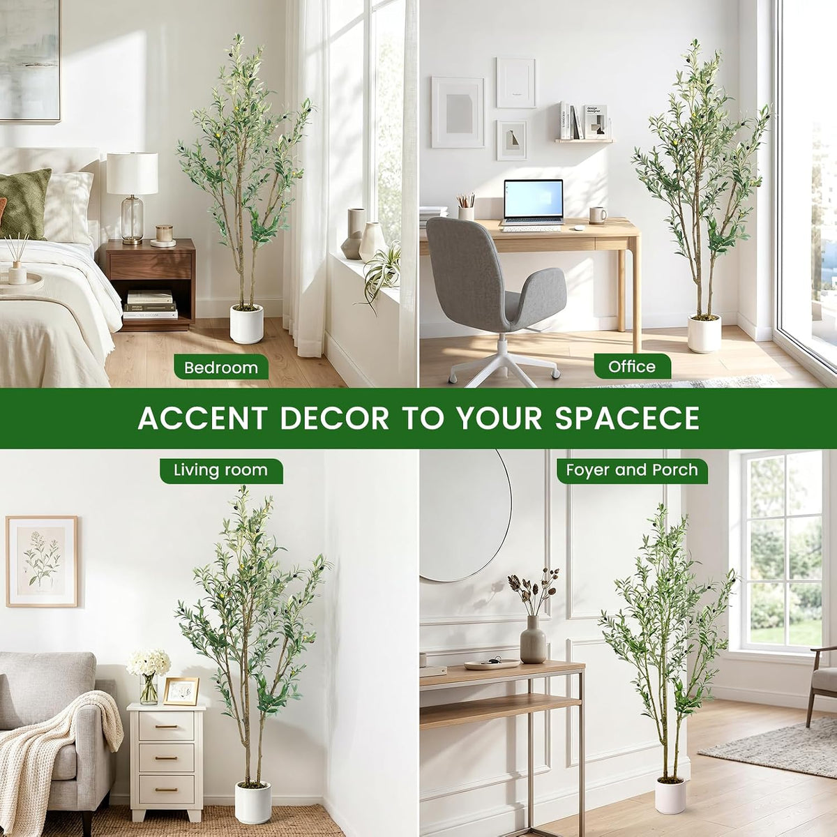 Fake Olive Tree 4FT Tall 1Pack with White Planter for Home Decor