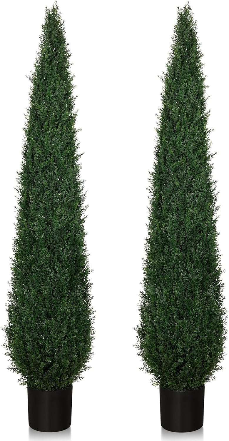 6FT Artificial Cedar Topiary Trees for Outdoors UV Resistant Set of 2