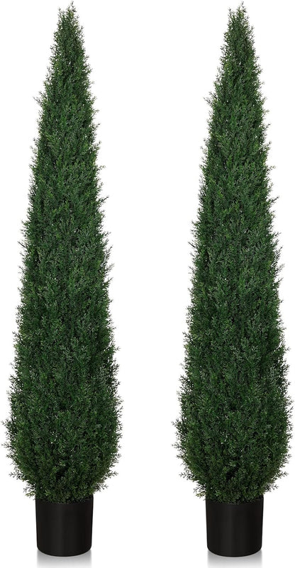 6FT Artificial Cedar Topiary Trees for Outdoors UV Resistant Set of 2