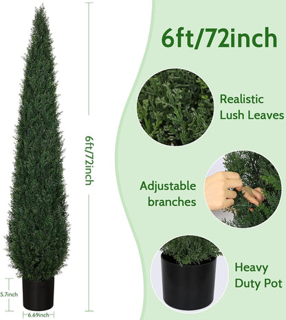 6FT Artificial Cedar Topiary Trees for Outdoors UV Resistant Set of 2
