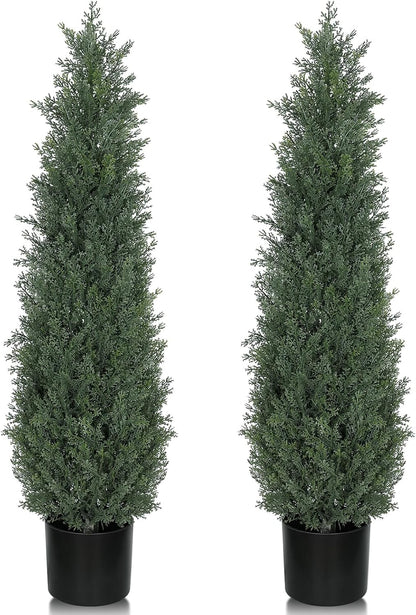 6FT Artificial Cedar Topiary Trees for Outdoors UV Resistant Set of 2