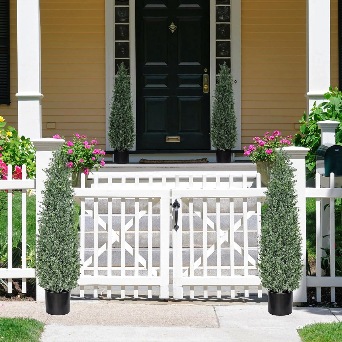 6FT Artificial Cedar Topiary Trees for Outdoors UV Resistant Set of 2
