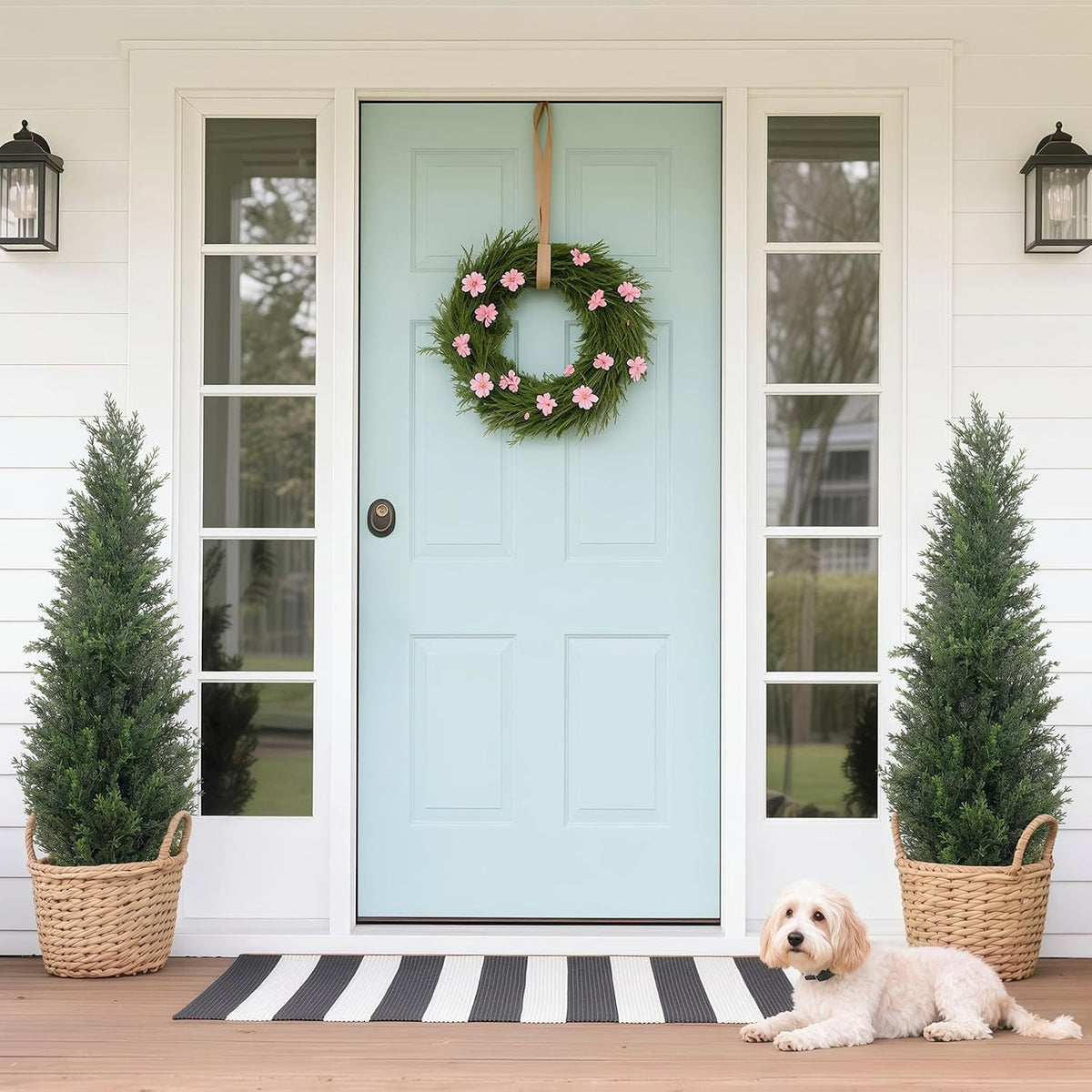 6FT Artificial Cedar Topiary Trees for Outdoors UV Resistant Set of 2