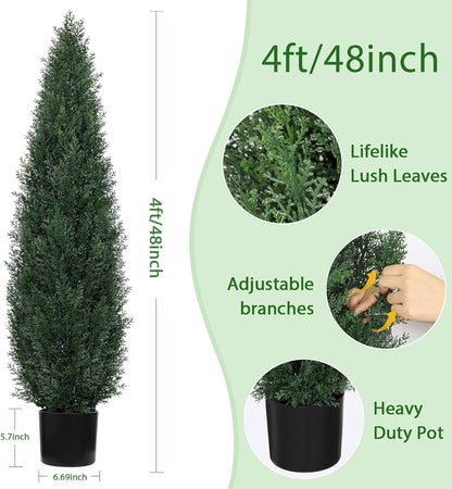 6FT Artificial Cedar Topiary Trees for Outdoors UV Resistant Set of 2
