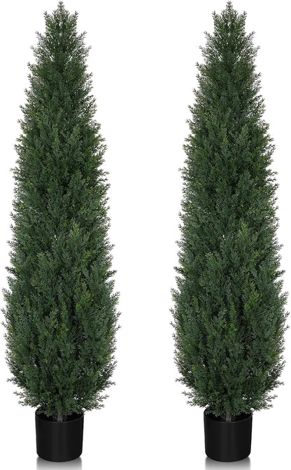 6FT Artificial Cedar Topiary Trees for Outdoors UV Resistant Set of 2