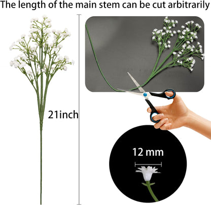 10PCS 21-inch Sturdy Artificial Baby’s Breath Flowers - Non-Shedding Design for Wedding/Home Decor, Realistic Faux Gypsophila with Reinforced Stem Base