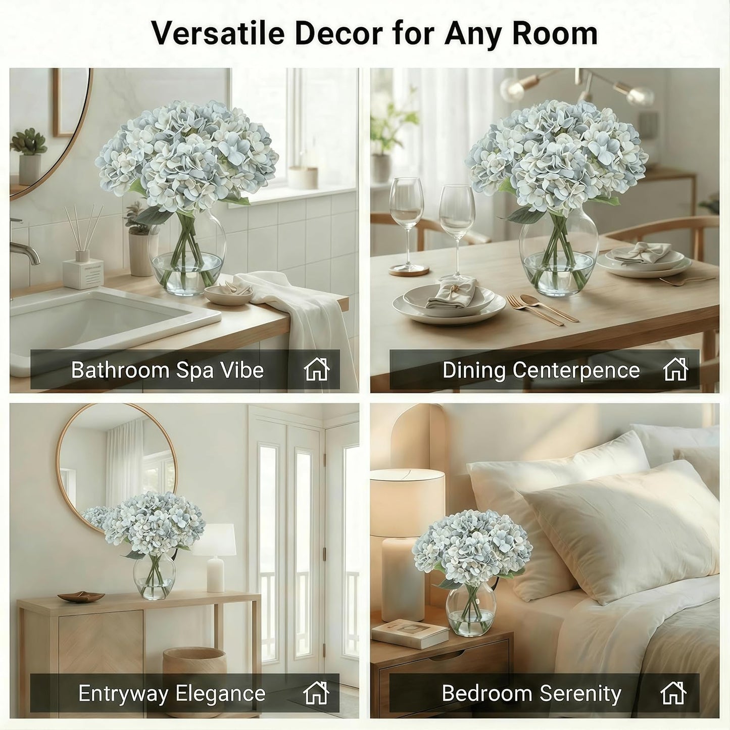 Artificial Flower Hydrangea Fake Hydrangea, Used in The Center of The Family Bathroom Desk Shelf or Wedding Bouquet Decoration, Contains 6 White Branches