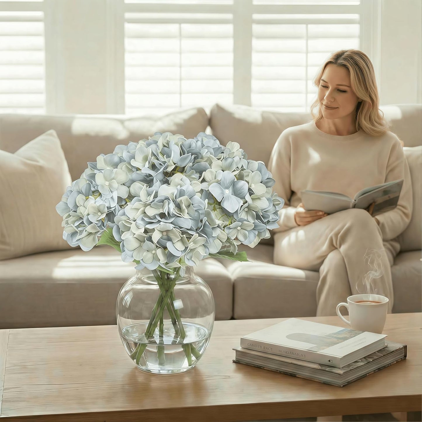 Artificial Flower Hydrangea Fake Hydrangea, Used in The Center of The Family Bathroom Desk Shelf or Wedding Bouquet Decoration, Contains 6 White Branches