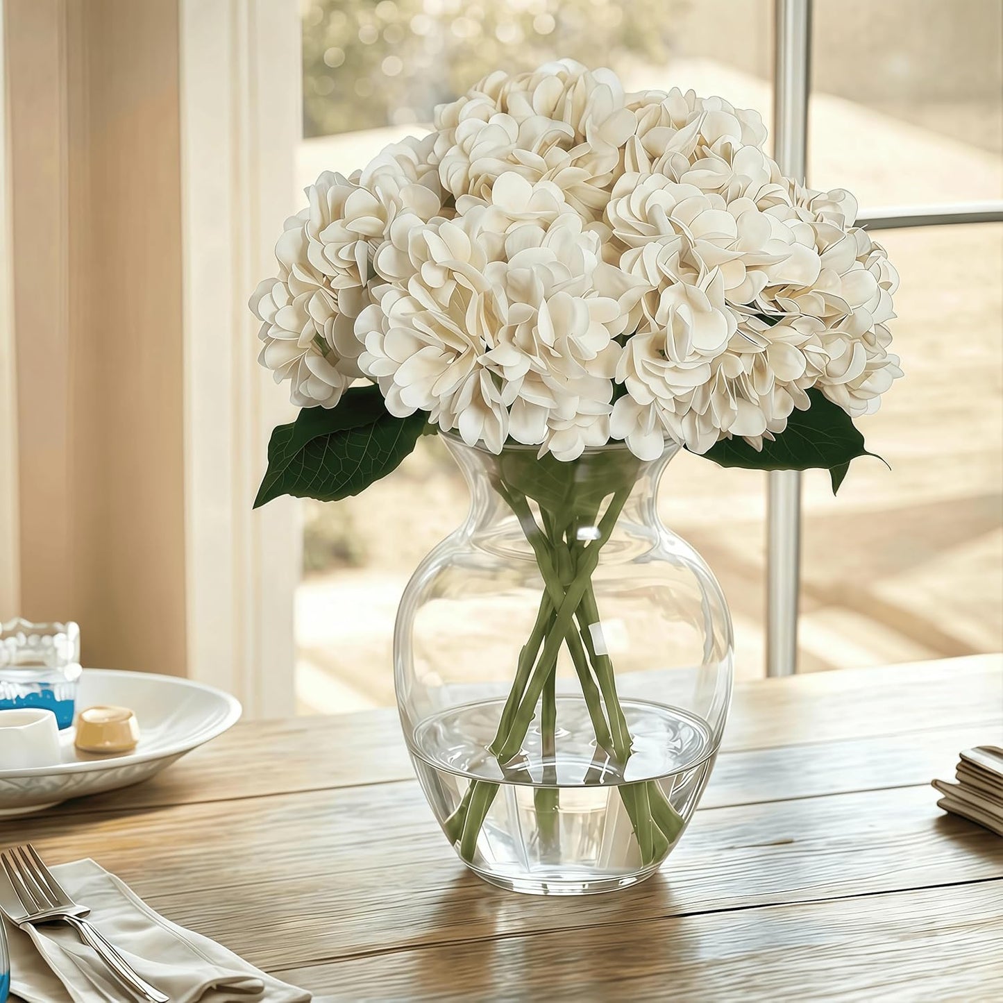 Artificial Flower Hydrangea Fake Hydrangea, Used in The Center of The Family Bathroom Desk Shelf or Wedding Bouquet Decoration, Contains 6 White Branches