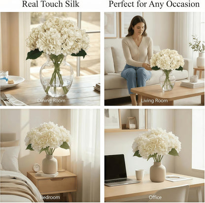 Artificial Flower Hydrangea Fake Hydrangea, Used in The Center of The Family Bathroom Desk Shelf or Wedding Bouquet Decoration, Contains 6 White Branches