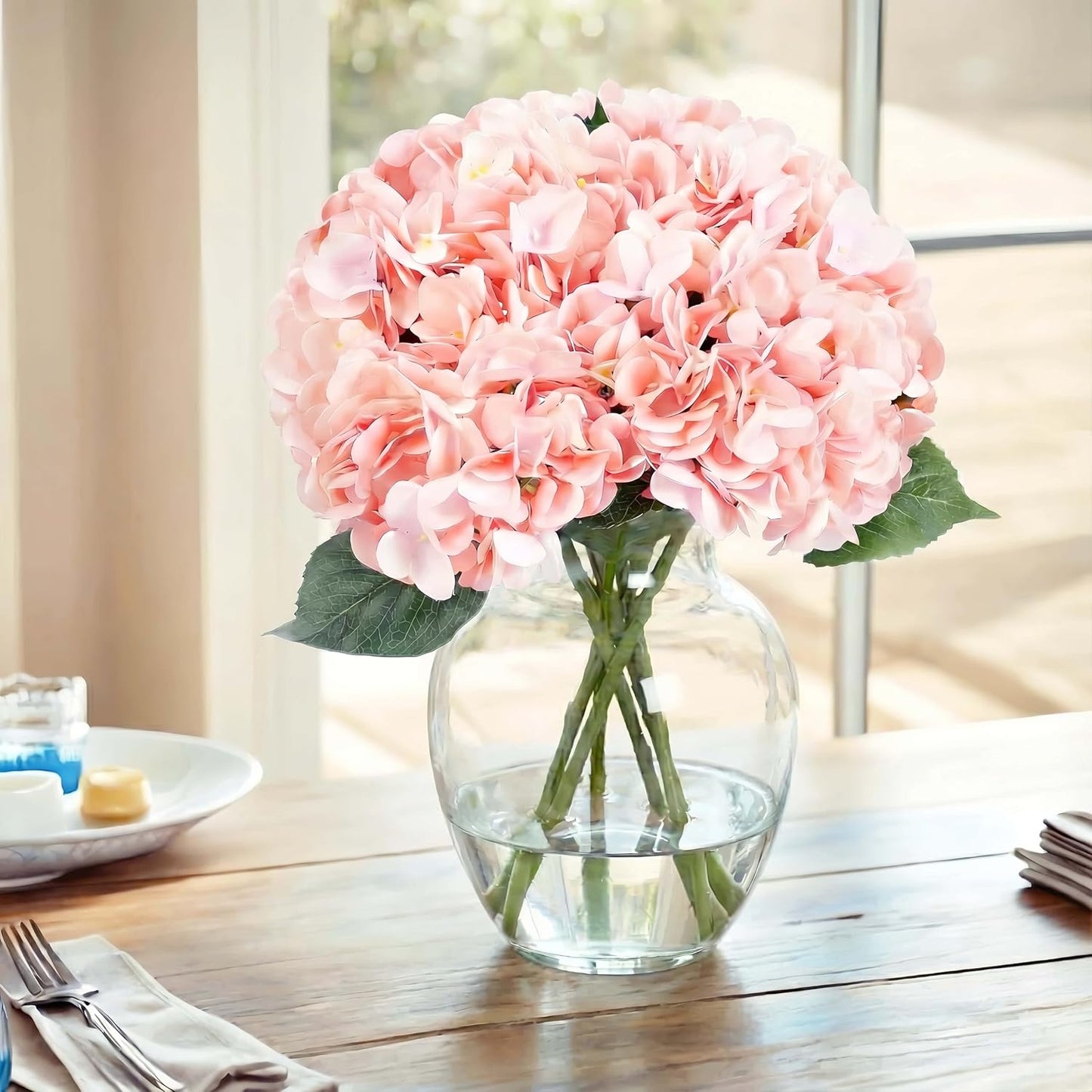 Artificial Flower Hydrangea Fake Hydrangea, Used in The Center of The Family Bathroom Desk Shelf or Wedding Bouquet Decoration, Contains 6 White Branches
