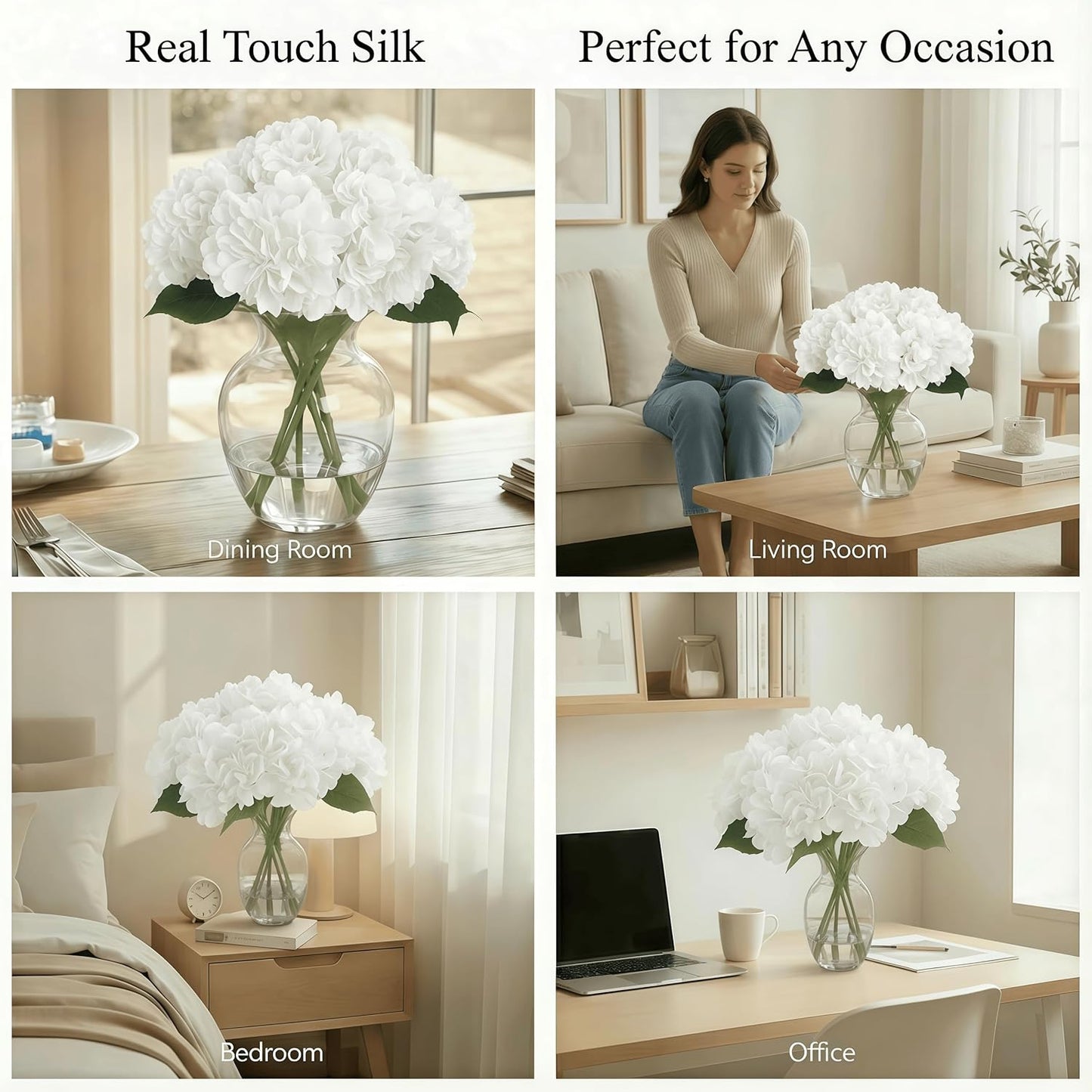 Artificial Flower Hydrangea Fake Hydrangea, Used in The Center of The Family Bathroom Desk Shelf or Wedding Bouquet Decoration, Contains 6 White Branches
