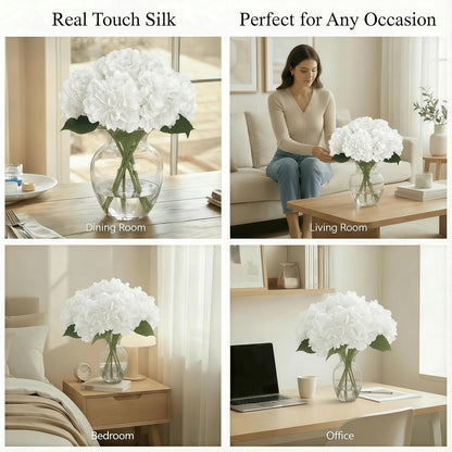 Artificial Flower Hydrangea Fake Hydrangea, Used in The Center of The Family Bathroom Desk Shelf or Wedding Bouquet Decoration, Contains 6 White Branches