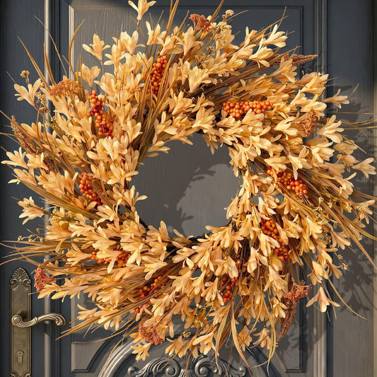 26" Large Fall Wreath for Front Door, Autumn Forsythia Rustic Harvest Decor