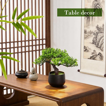 2Pcs Small Fake Plants Artificial Bonsai Tree Set Ficus and Cedar for Office Desk Shelf Room Home Zen Decor Indoor