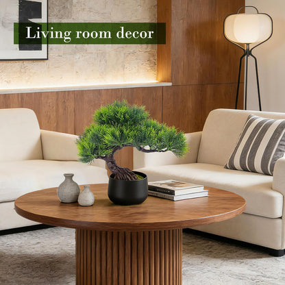 2Pcs Small Fake Plants Artificial Bonsai Tree Set Ficus and Cedar for Office Desk Shelf Room Home Zen Decor Indoor