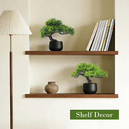 2Pcs Small Fake Plants Artificial Bonsai Tree Set Ficus and Cedar for Office Desk Shelf Room Home Zen Decor Indoor