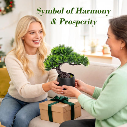 2Pcs Small Fake Plants Artificial Bonsai Tree Set Ficus and Cedar for Office Desk Shelf Room Home Zen Decor Indoor