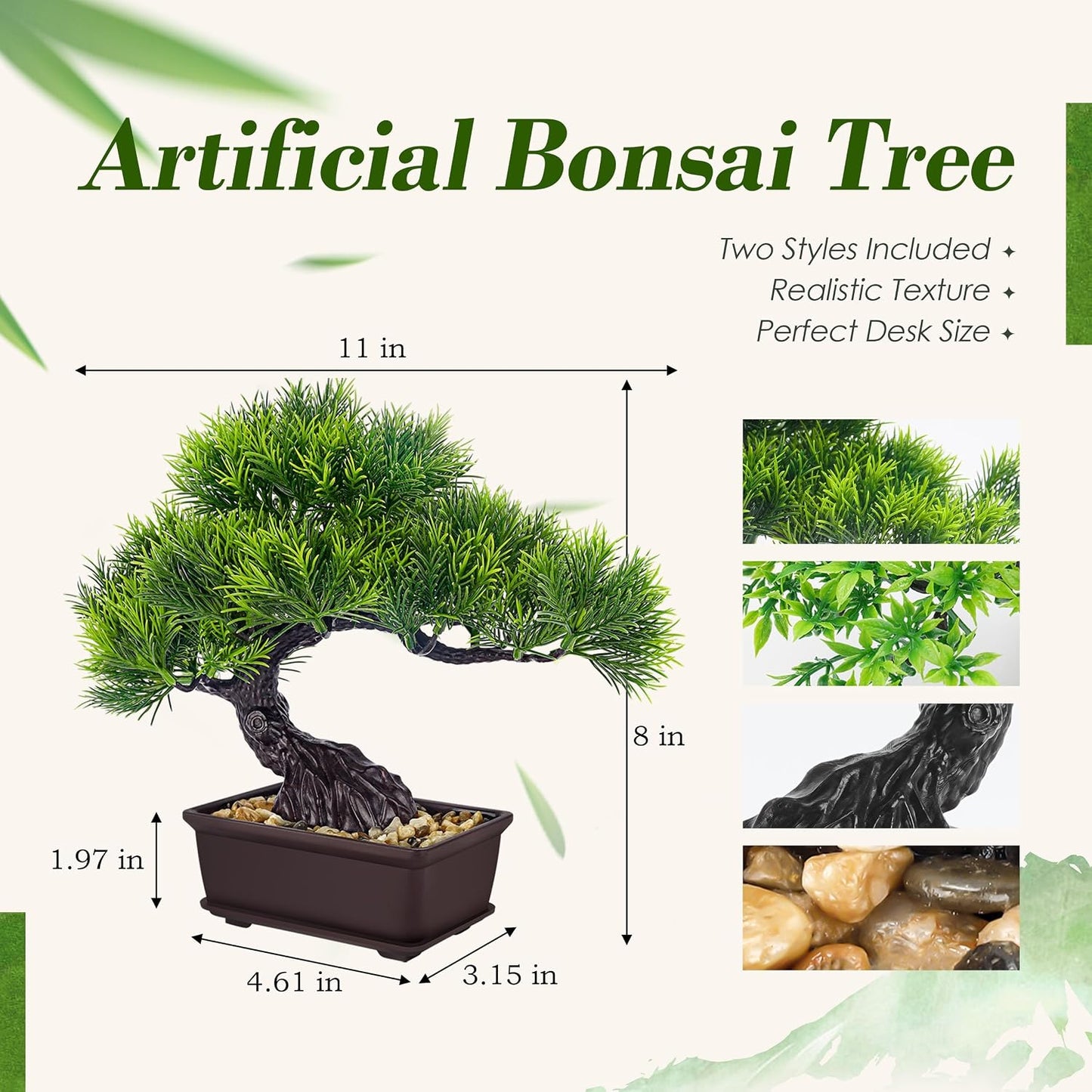 2Pcs Small Fake Plants Artificial Bonsai Tree Set Ficus and Cedar for Office Desk Shelf Room Home Zen Decor Indoor