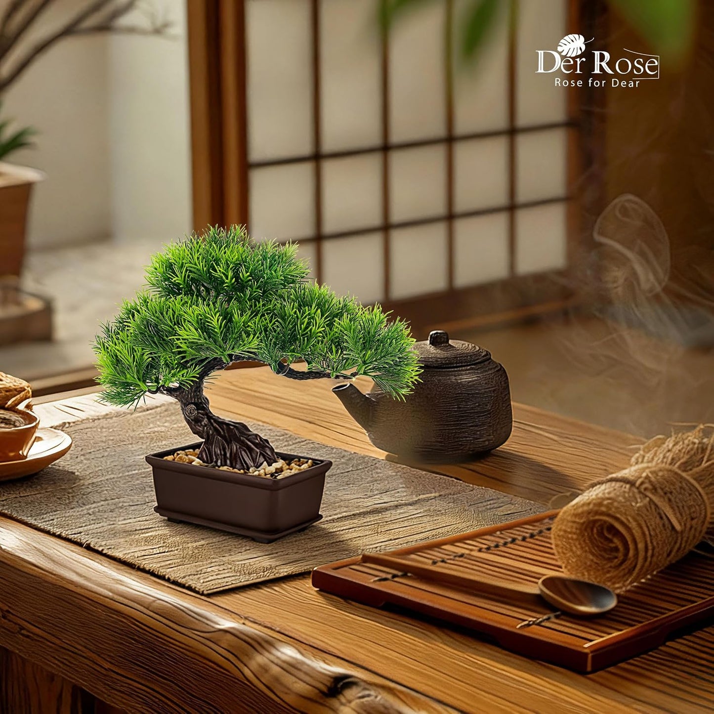2Pcs Small Fake Plants Artificial Bonsai Tree Set Ficus and Cedar for Office Desk Shelf Room Home Zen Decor Indoor