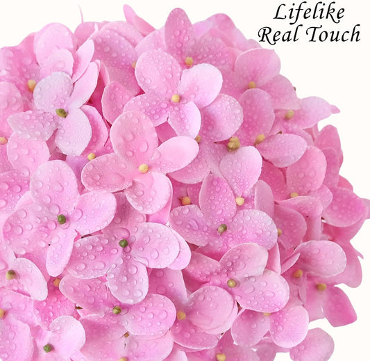 JINWOE Light Blue Hydrangea Artificial Flowers,4Pcs 20" Real Touch Lifelike Silk Artificial Hydrangeas, Full Fake Flowers for Bouquet Table Centerpieces Spring Wedding Indoor Home