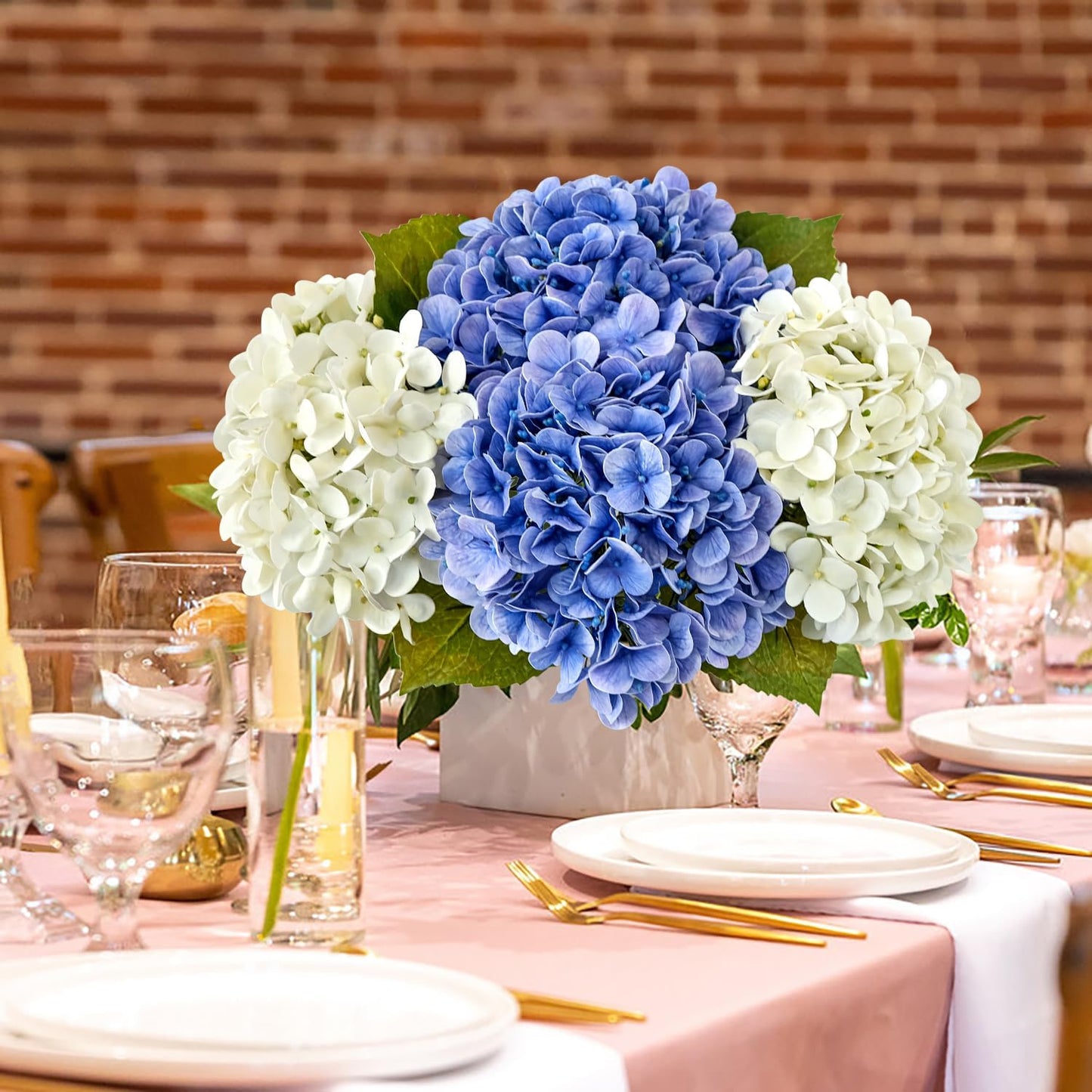 JINWOE Light Blue Hydrangea Artificial Flowers,4Pcs 20" Real Touch Lifelike Silk Artificial Hydrangeas, Full Fake Flowers for Bouquet Table Centerpieces Spring Wedding Indoor Home