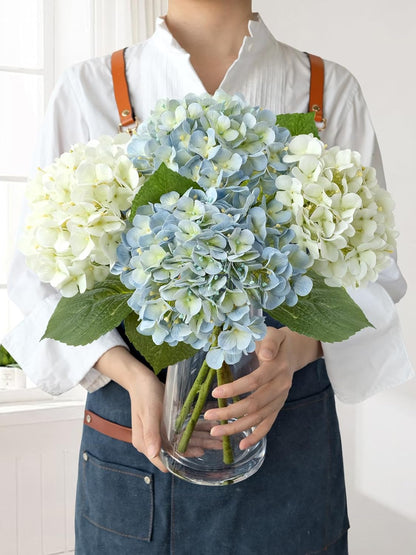 JINWOE Light Blue Hydrangea Artificial Flowers,4Pcs 20" Real Touch Lifelike Silk Artificial Hydrangeas, Full Fake Flowers for Bouquet Table Centerpieces Spring Wedding Indoor Home