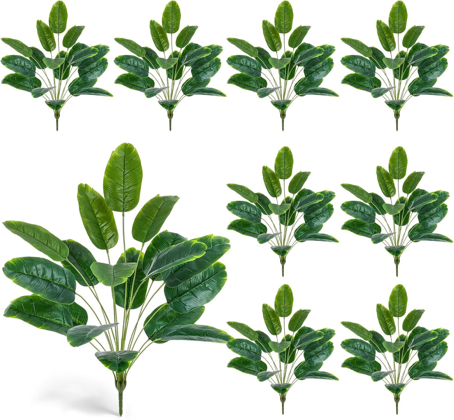 10 Pack Artificial Monstera Plants Outdoor, 29.5 Inch Large Faux Tropical Leaves UV Resistant Greenery Stems Bushes for Indoor Home Office Luau Wedding Party Decor