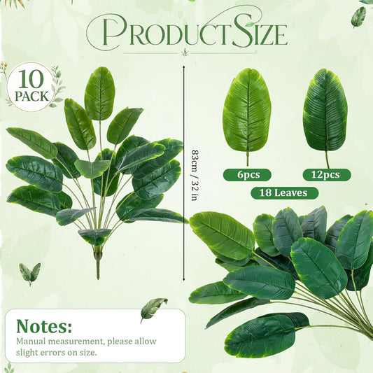 10 Pack Artificial Monstera Plants Outdoor, 29.5 Inch Large Faux Tropical Leaves UV Resistant Greenery Stems Bushes for Indoor Home Office Luau Wedding Party Decor