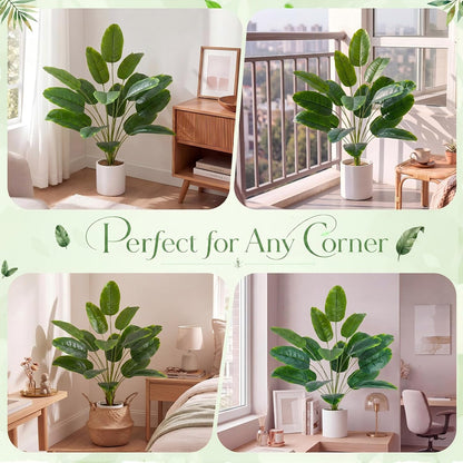 10 Pack Artificial Monstera Plants Outdoor, 29.5 Inch Large Faux Tropical Leaves UV Resistant Greenery Stems Bushes for Indoor Home Office Luau Wedding Party Decor