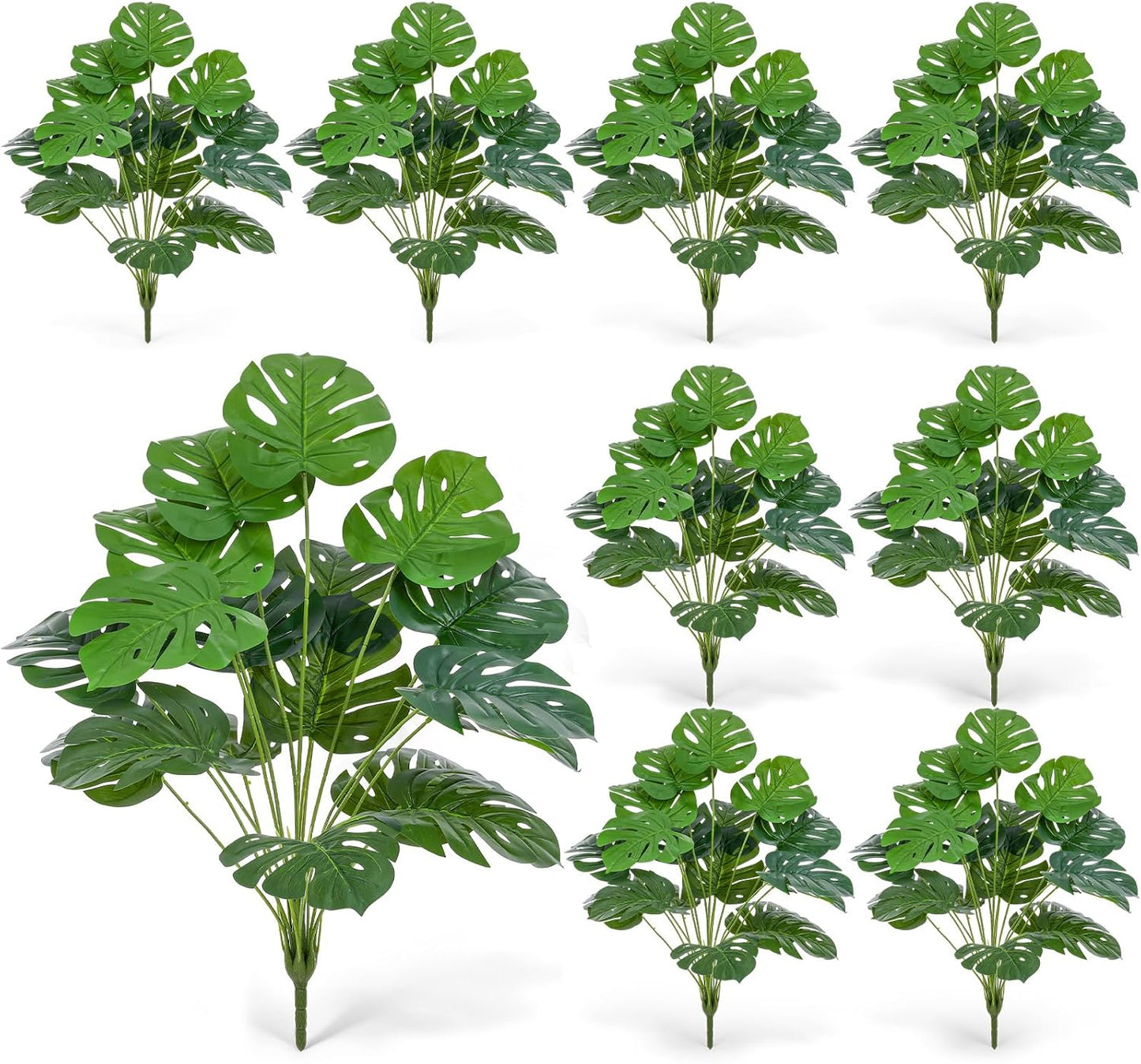 10 Pack Artificial Monstera Plants Outdoor, 29.5 Inch Large Faux Tropical Leaves UV Resistant Greenery Stems Bushes for Indoor Home Office Luau Wedding Party Decor