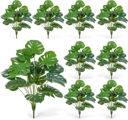 10 Pack Artificial Monstera Plants Outdoor, 29.5 Inch Large Faux Tropical Leaves UV Resistant Greenery Stems Bushes for Indoor Home Office Luau Wedding Party Decor