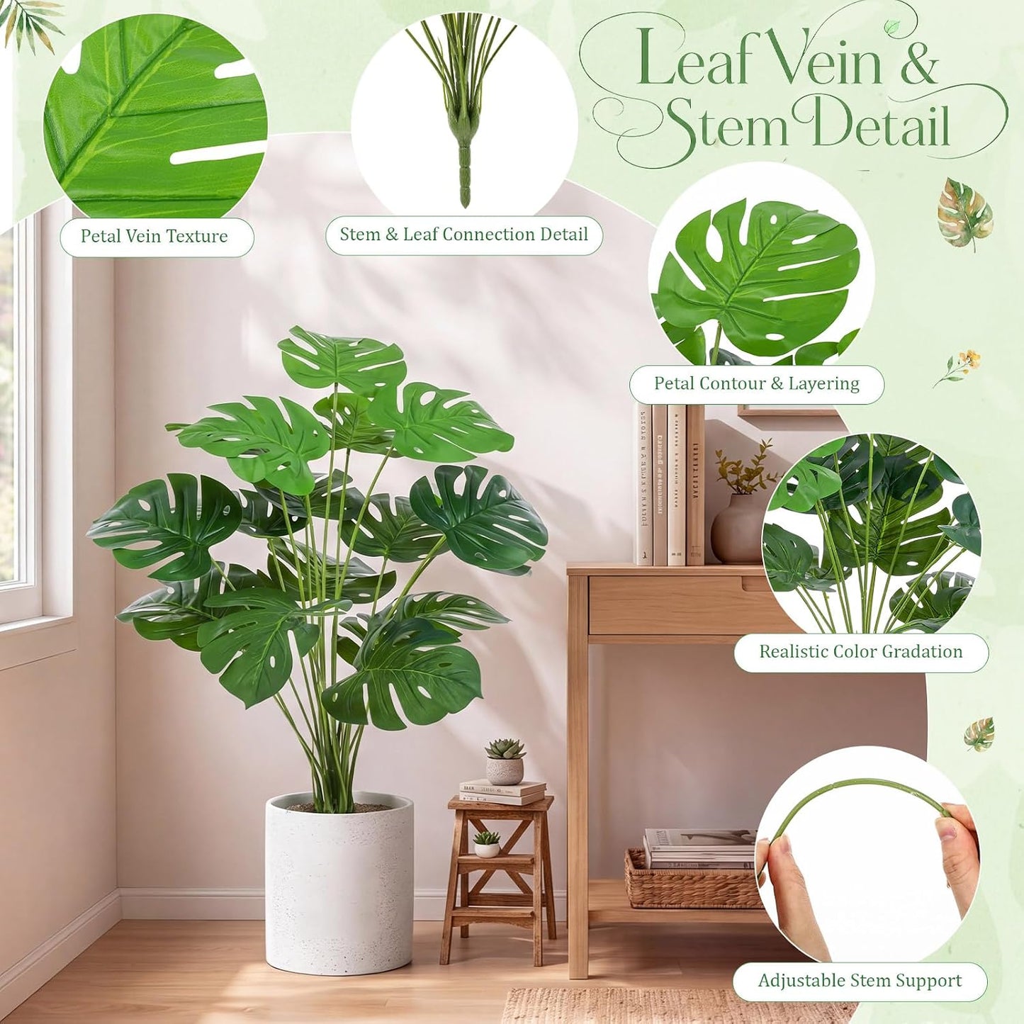 10 Pack Artificial Monstera Plants Outdoor, 29.5 Inch Large Faux Tropical Leaves UV Resistant Greenery Stems Bushes for Indoor Home Office Luau Wedding Party Decor