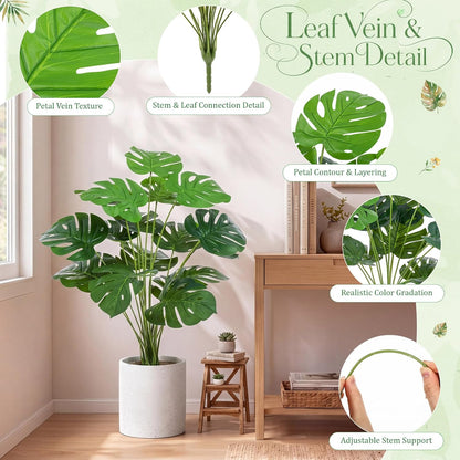 10 Pack Artificial Monstera Plants Outdoor, 29.5 Inch Large Faux Tropical Leaves UV Resistant Greenery Stems Bushes for Indoor Home Office Luau Wedding Party Decor