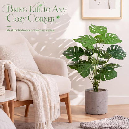 10 Pack Artificial Monstera Plants Outdoor, 29.5 Inch Large Faux Tropical Leaves UV Resistant Greenery Stems Bushes for Indoor Home Office Luau Wedding Party Decor