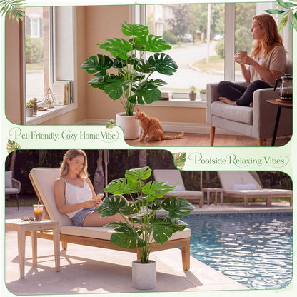 10 Pack Artificial Monstera Plants Outdoor, 29.5 Inch Large Faux Tropical Leaves UV Resistant Greenery Stems Bushes for Indoor Home Office Luau Wedding Party Decor
